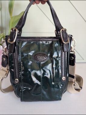 TOD'S Forest Green Patent Leather Tote Crossbody